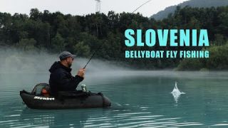Bellyboat fly fishing for trouts in Slovenia